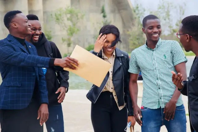 A group of friends laughing together